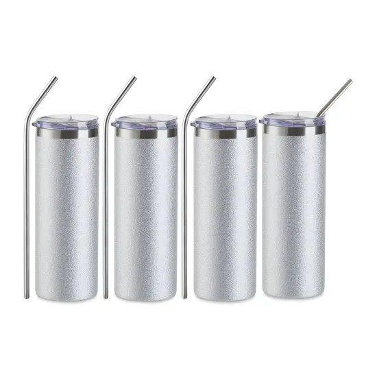 Craft Express Sublimation Printing Stainless Steel Tumblers - 20 oz, Silver Glitter, Set of 4 {1}
