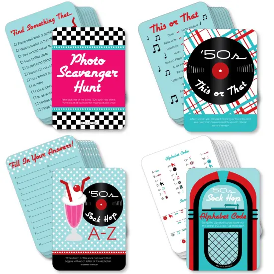 Big Dot of Happiness 50&rsquo;s Sock Hop - 4 1950s Rock N Roll Party Games - 10 Cards Each - Gamerific Bundle {1}