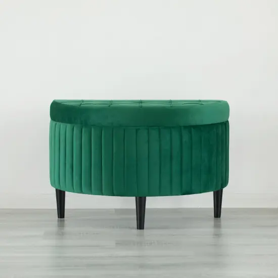 Half Moon Modern Velvet Tufted Storage Ottoman Bench, Green {3}