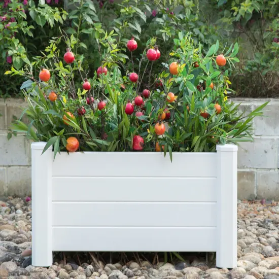 White Vinyl Traditional Fence Design Garden Bed Elevated Screwless Raised Planter Box {5}