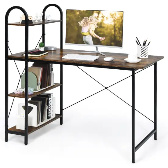 Costway 48'' Reversible Computer Desk Writing Table Workstation w/ Storage Shelf Black\Brown {8}