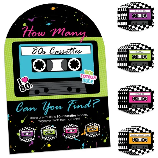 Big Dot of Happiness 80&rsquo;s Retro - Totally 1980s Party Scavenger Hunt - 1 Stand and 48 Game Pieces - Hide and Find Game {1}