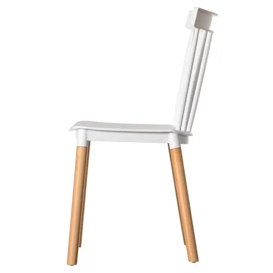 Modern Plastic Dining Chair Windsor Design with Beech Wood Legs Single White {3}