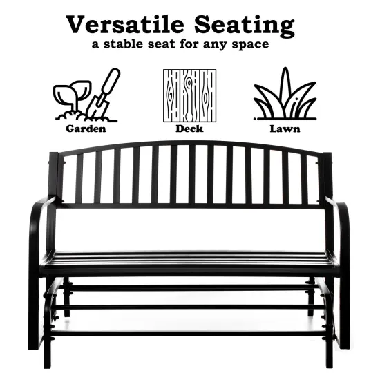 Gardenised Outdoor Black Steel Swing, Powder Coated Glider Bench, Loveseat Lawn Rocker Bench for Yard, Patio, Garden and Deck {3}