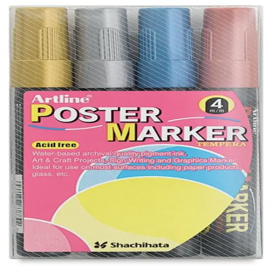 Artline Poster Markers - 4 mm Tip, Metallic Colors, Set of 4 {2}