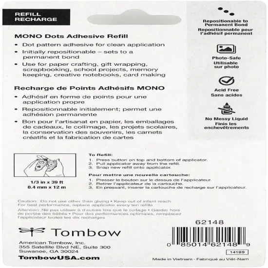 Mono Adhesive Dots Refill Permanent-.33"X39', For Use In 62147 {4}