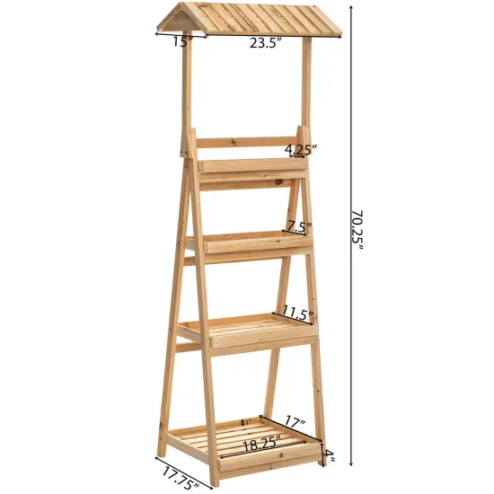 Multi-Functional Wooden Shelf Plant Stand, Storage Rack and Bookcase for Indoor and Covered Outdoor Spaces - Enhances Patios, Porches, Living Rooms, Balconies, Corners, Gardens, and Home Offices {4}