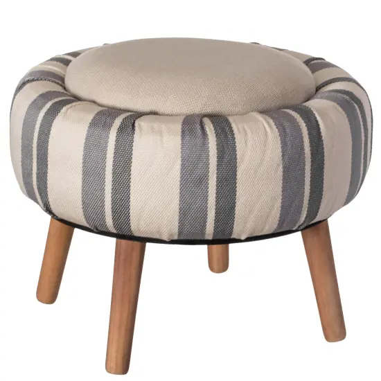 Modern Striped Round Fabric Ottoman with Inner Storage , White and Blue {1}