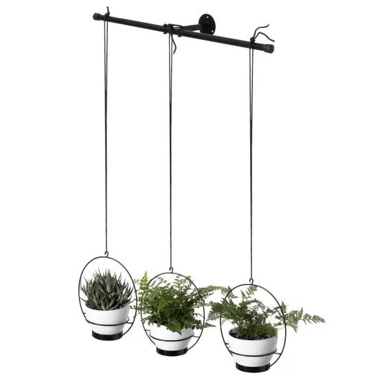 Decorative Metal Hanging Planter with Tree Pots for Flowers, White and Black {1}