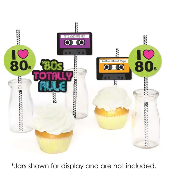 Big Dot of Happiness 80's Retro - Paper Straw Decor - Totally 1980s Party Striped Decorative Straws - Set of 24 {7}