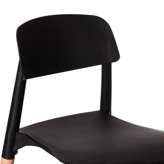 Modern Plastic Dining Chair Open Back with Beech Wood Legs Single Black {5}