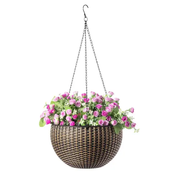 10" Self Watering Bronze Hanging Basket Flower Planter {1}