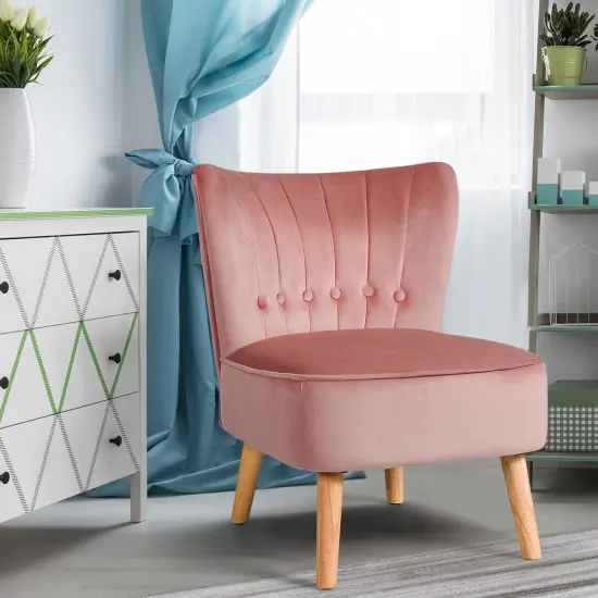 Costway Armless Accent Chair Tufted Velvet Leisure Chair Single Sofa Upholstered BlueGreenPink {2}