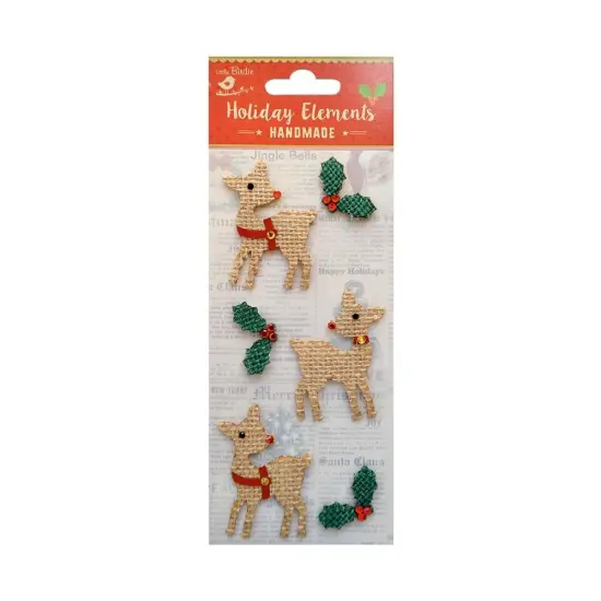Little Birdie Christmas Embellishment 4/Pkg-Burlap Reindeer {1}