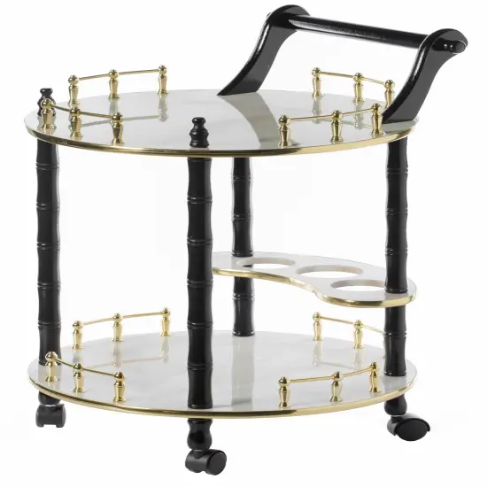 Round Wood Serving Bar Cart Tea Trolley with 2 Tier Shelves and Rolling Wheels White {3}