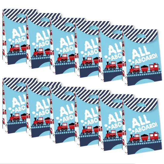 Big Dot of Happiness Railroad Party Crossing - Steam Train Birthday or Baby Shower Gift Favor Bags - Party Goodie Boxes - Set of 12 {6}