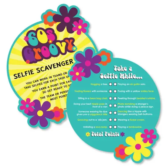 Big Dot of Happiness 60's Hippie - Selfie Scavenger Hunt - 1960s Groovy Party Game - Set of 12 {1}