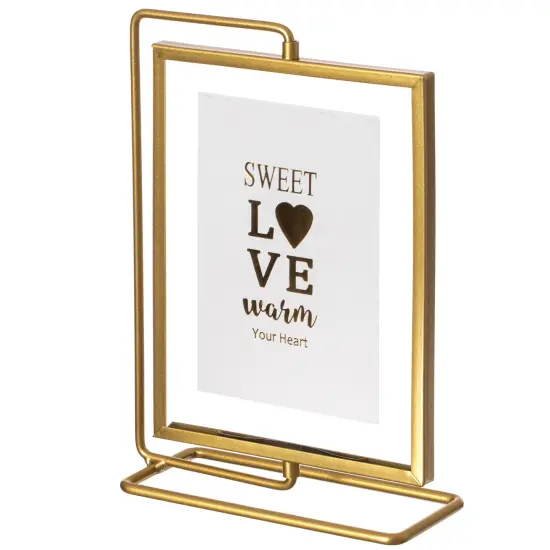 Gold Modern Metal Floating Tabletop Photo Frame with Glass Cover and Glass Cover and Free Spinning Stand {4}