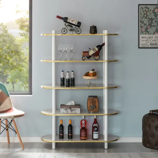 5 Tier Open Bookshelf, Contemporary Classic Modern Style Free Standing Wood Display Rack Unit for Collections,&nbsp;59" Height Etagere Bookcase White {3}