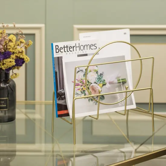 Gold Metal Modern Decorative Freestanding Floor Magazine Book Rack Storage Holder {2}