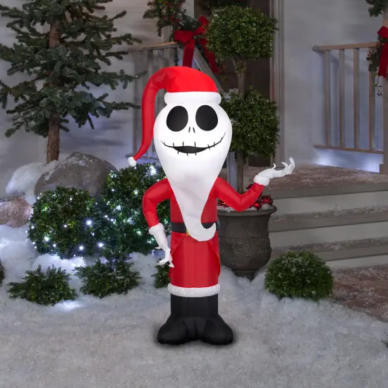 4' Gemmy Airblown Inflatable Nightmare Before Christmas Jack Skellington As Santa 119252 {2}