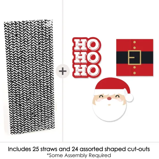 Big Dot of Happiness Jolly Santa Claus Paper Straw Decor - Christmas Party Striped Decorative Straws - Set of 24 {4}
