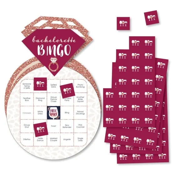 Big Dot of Happiness Vino Before Vows - Bar Bingo Cards and Markers - Winery Bridal Shower or Bachelorette Party Shaped Bingo Game - Set of 18 {1}