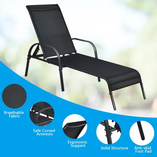 Costway Set of 2 Patio Lounge Chairs Sling Chaise Lounge Recliner Adjustable {4}