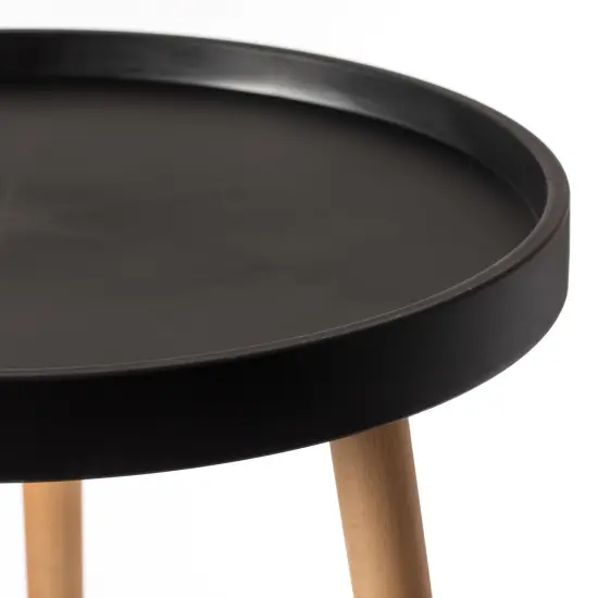 Modern Plastic Round Side Table Accent Coffee Table with Beech Wood Legs Black {3}
