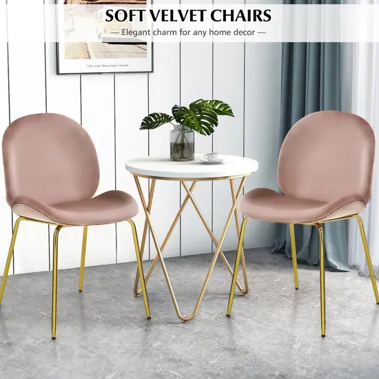 Costway Set of 2 Velvet Accent Chairs Dining Side Chairs w/Gold Metal Legs Pink/Beige/Green/Grey {6}