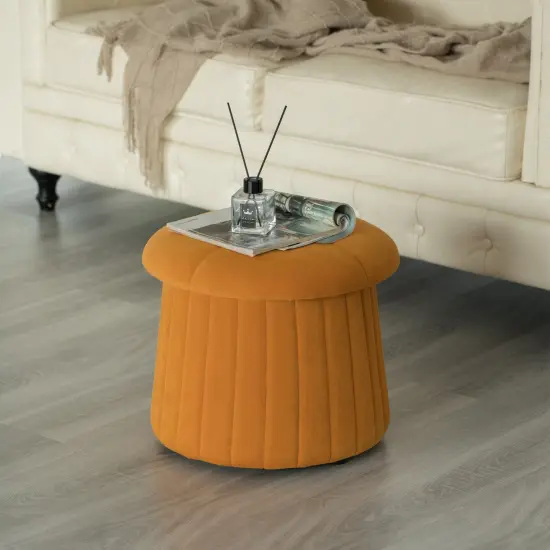 Modern Tufted Velvet Mushroom Shape Storage Ottoman Storage Stool Trunk Mustard Yellow {6}