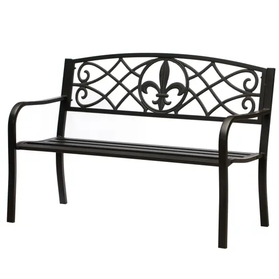 Outdoor Garden Patio Steel Park Bench Lawn Decor with Cast Iron Unique Design Back, Black Seating Bench for Yard, Patio, Garden, Balcony, and Deck {1}