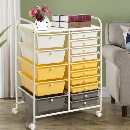 Costway 15 Drawer Rolling Storage Cart Storage Rolling Carts Drawers {2}