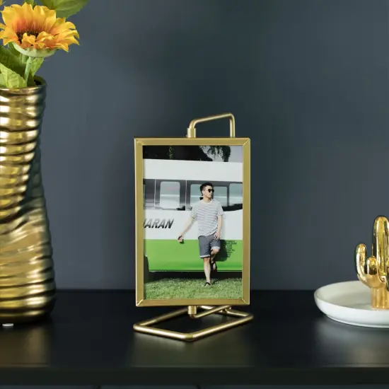 Gold Modern Metal Tabletop Photo Frame with Glass Cover and Free Spinning Stand for Tabletop Display {6}