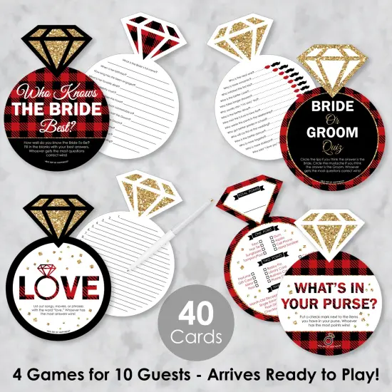 Big Dot of Happiness Flannel Fling Before The Ring - 4 Buffalo Plaid Bridal Shower Games - 10 Cards Each - Gamerific Bundle {3}