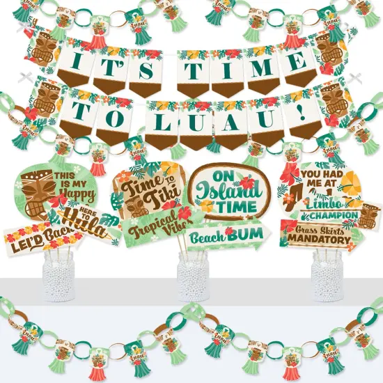 Big Dot of Happiness Tropical Luau - Banner and Photo Booth Decorations - Hawaiian Beach Party Supplies Kit - Doterrific Bundle {1}