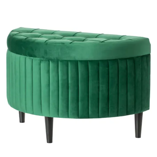 Half Moon Modern Velvet Tufted Storage Ottoman Bench, Green {1}