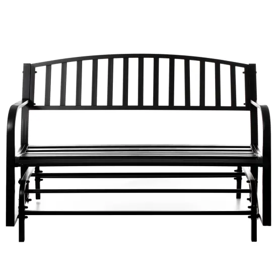Gardenised Outdoor Black Steel Swing, Powder Coated Glider Bench, Loveseat Lawn Rocker Bench for Yard, Patio, Garden and Deck {1}