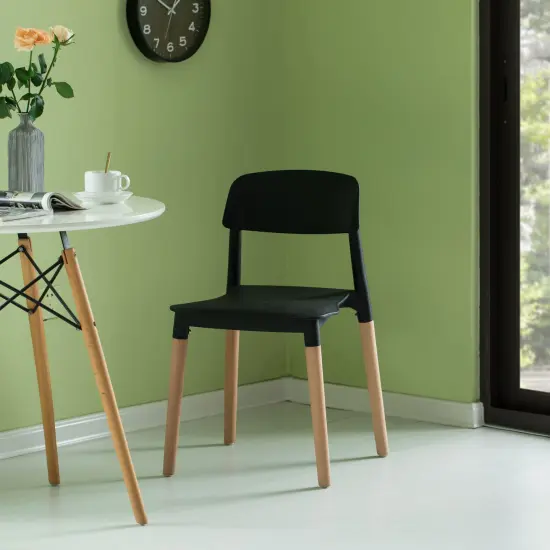 Modern Plastic Dining Chair Open Back with Beech Wood Legs Set of 4 Black {12}