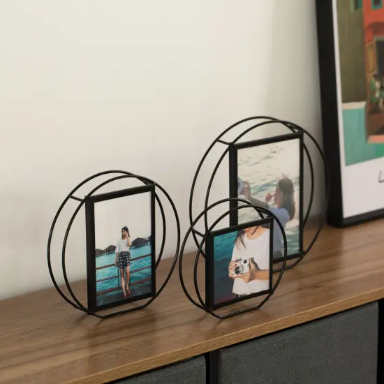 Modern Circle Shape Black Metal Decor Photo Frame for Tabletop Display {4}