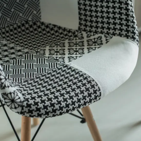 Mid-Century Modern Style Fabric Lined Armchair with Beech Wooden Legs Black & White 4 Set {6}