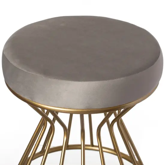 Modern Round Velvet Stool with Bent Gold Metal Base Standard Ottoman Gray {4}