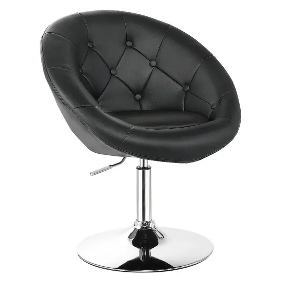Costway 1PC Adjustable Modern Swivel Round Tufted Back Accent Chair PU Leather {1}