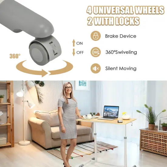 Goplus Height Adjustable Computer Desk Sit Stand Rolling Notebook Table Natural\Brown\Black {6}