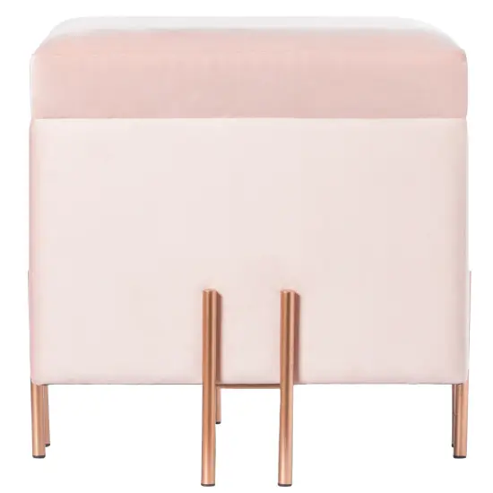 Square Velvet Storage Ottoman with Rose Gold Legs Pink {4}