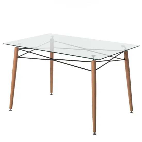 Rectangle Clear Glass Top Accent Dining Table with 4 Beech Metal Frame Solid Wood Legs | Modern Space Saving Small Leisure Tea Desk 47.25" W x 31.5" D x 29.5" H for Kitchen Dining Room, Living Room {1}