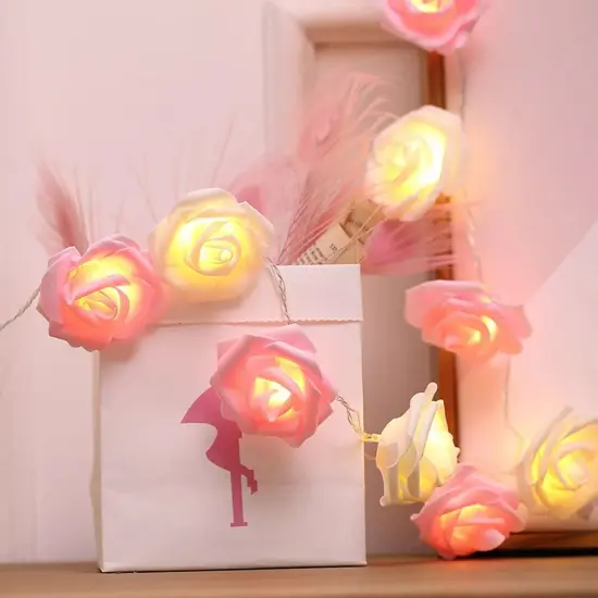 9.84 Ft 20 LED Rose Flower Lights String Battery Operated Pink {1}