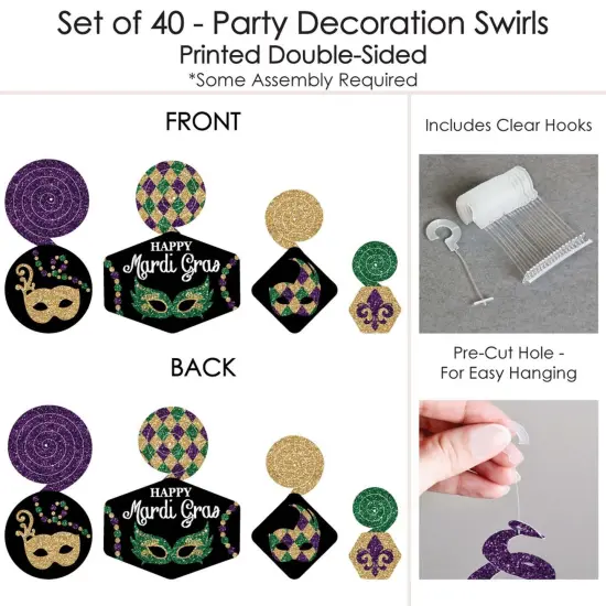 Big Dot of Happiness Mardi Gras - Masquerade Party Hanging Decor - Party Decoration Swirls - Set of 40 {7}