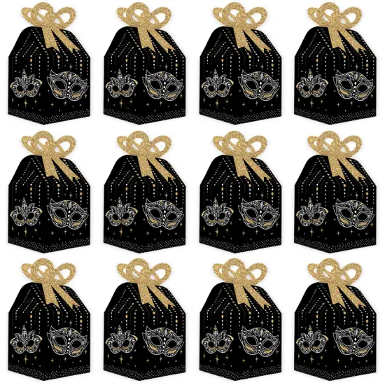Big Dot of Happiness Masquerade - Square Favor Gift Boxes - Mask Party Bow Boxes - Set of 12 {6}