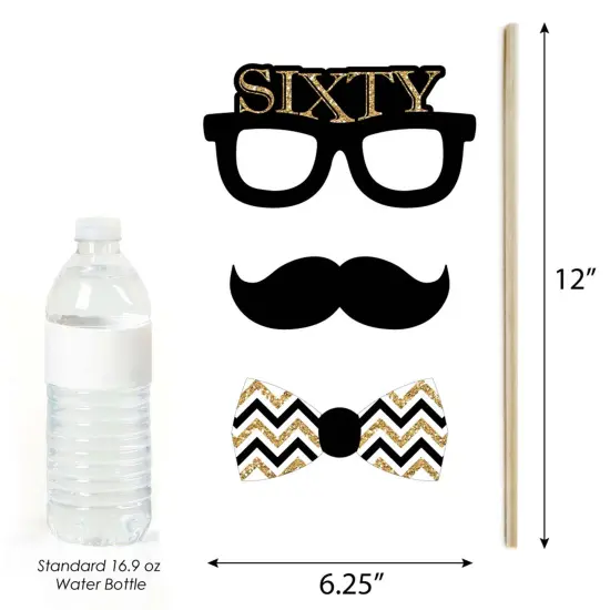 Big Dot of Happiness Adult 60th Birthday - Gold - Birthday Party Photo Booth Props Kit - 20 Count {6}